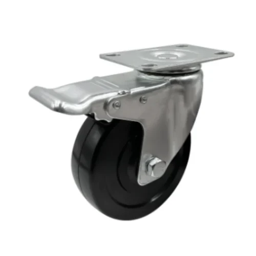 100mm Solid Rubber Wheels Hard Rubber Casters With Brake - Image 4